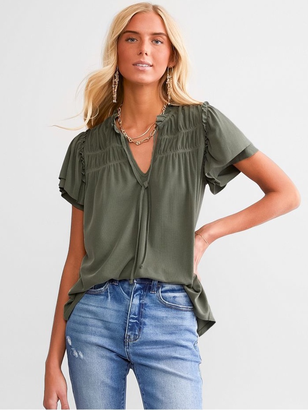 DAYTRIP RUFFLE FRONT TIE TOP - Picture 2 of 6